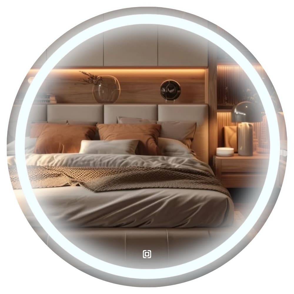 Espelho Redondo 40x40 50x50 60x60 70x70 80x80 90x90 100x100 Jateado Iluminado 3 tons Led Botao Touch