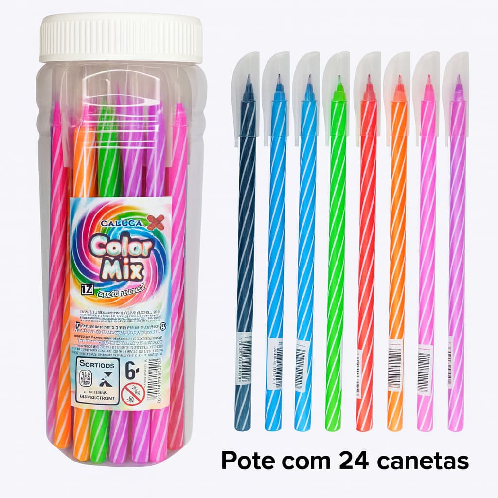 Kit com 24 Canetas Esferografica Tipo Spiro 0.7mm Ponta Fina Agulha