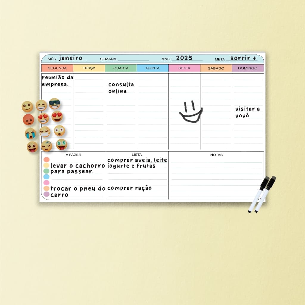 Quadro Lousa Planejador Mensal 40x60 Cm Metal lindo +12 Imãs