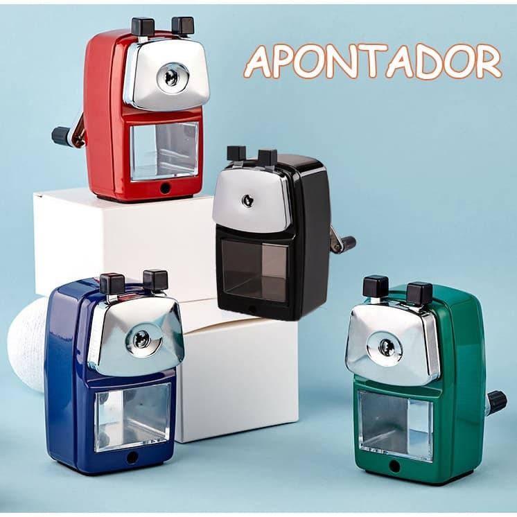 Apontador de Mesa Manual para Lapis com Manivela e Deposito Coletor Infantil Escola