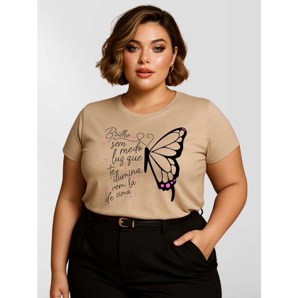 Blusa Feminina T-Shirt Plus Size Manga Curta 100% Algodão Malha Premium