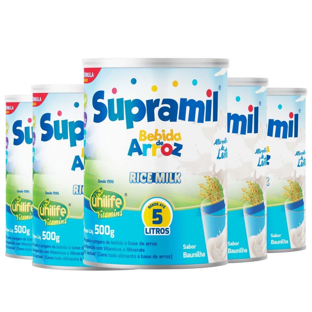 Kit 5 Bebida de Arroz Rice Milk Kids Supramil Baunilha 500g