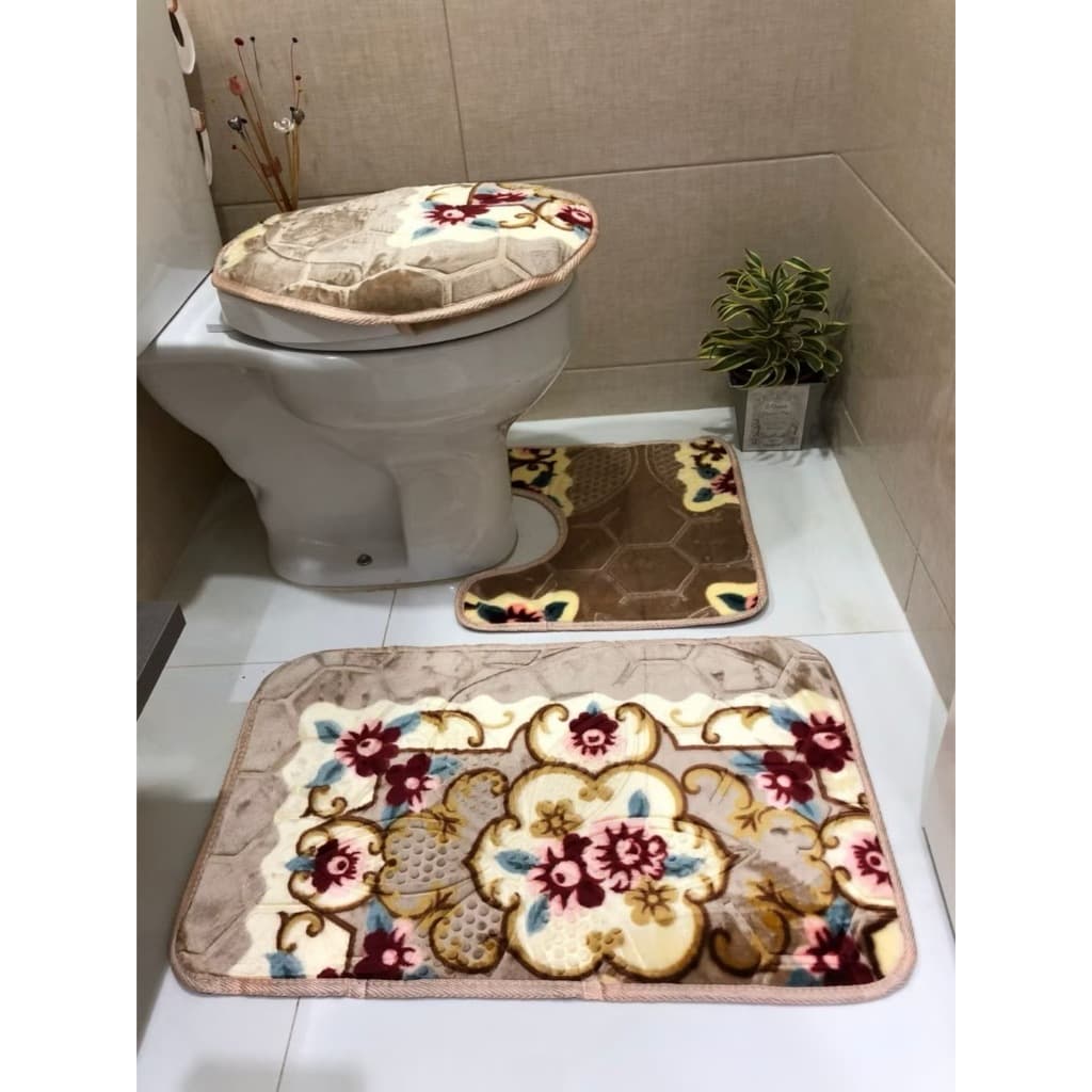 Jogo De Banheiro Com Estampa Floral, jogo antiderrapante casa decoração promoção KZ