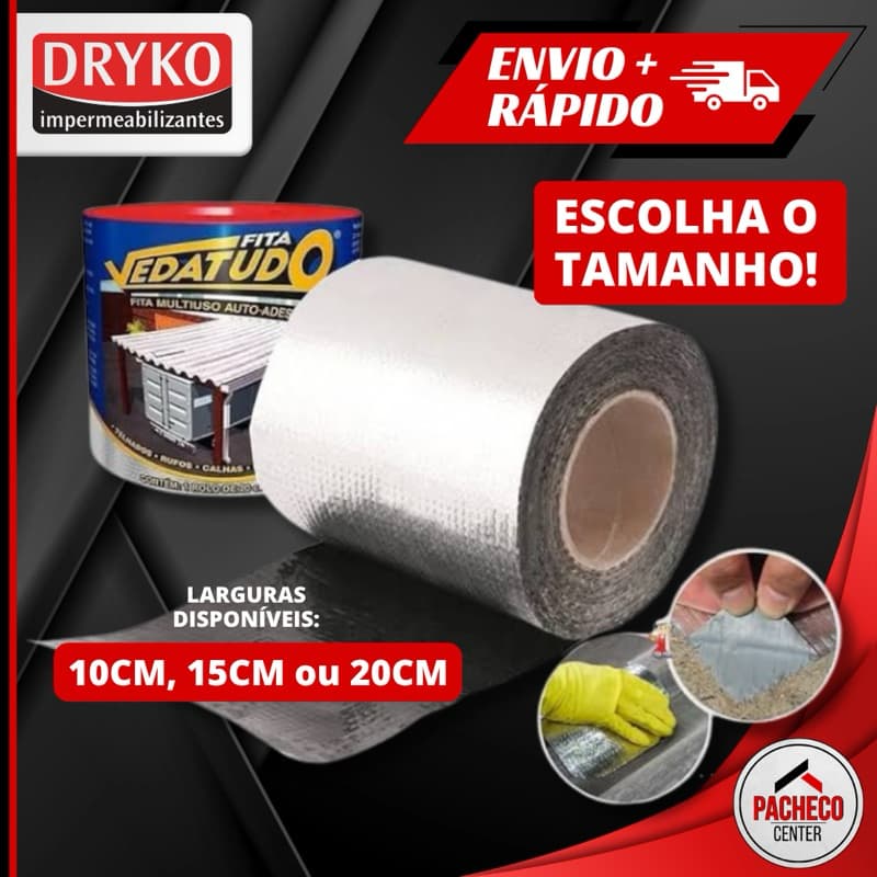 Fita Aluminio Vedação Vazamentos Veda Tudo Trincas Laje Telhado Telhas 10cm 15cm 20cm Dryco