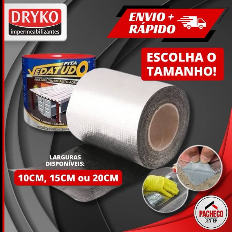 Fita Multiuso Manta Asfaltica Adesiva para Reparos Rufo Calha Telhado Veda Tudo 10cm 15cm 20cm 30cm POR METRO