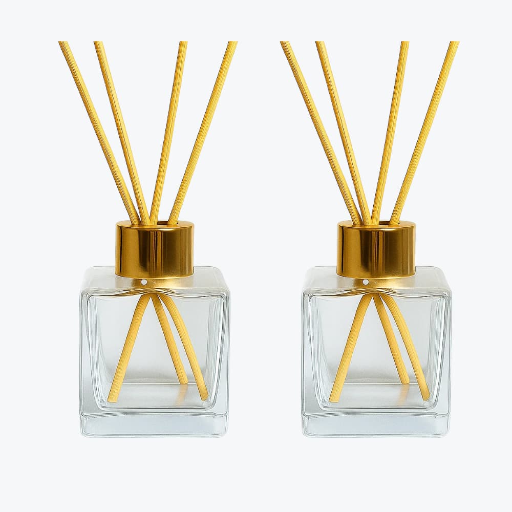 2 Vidros Difusor de Ambiente Cubo 100ml com Tampa Vareta Aromatizador