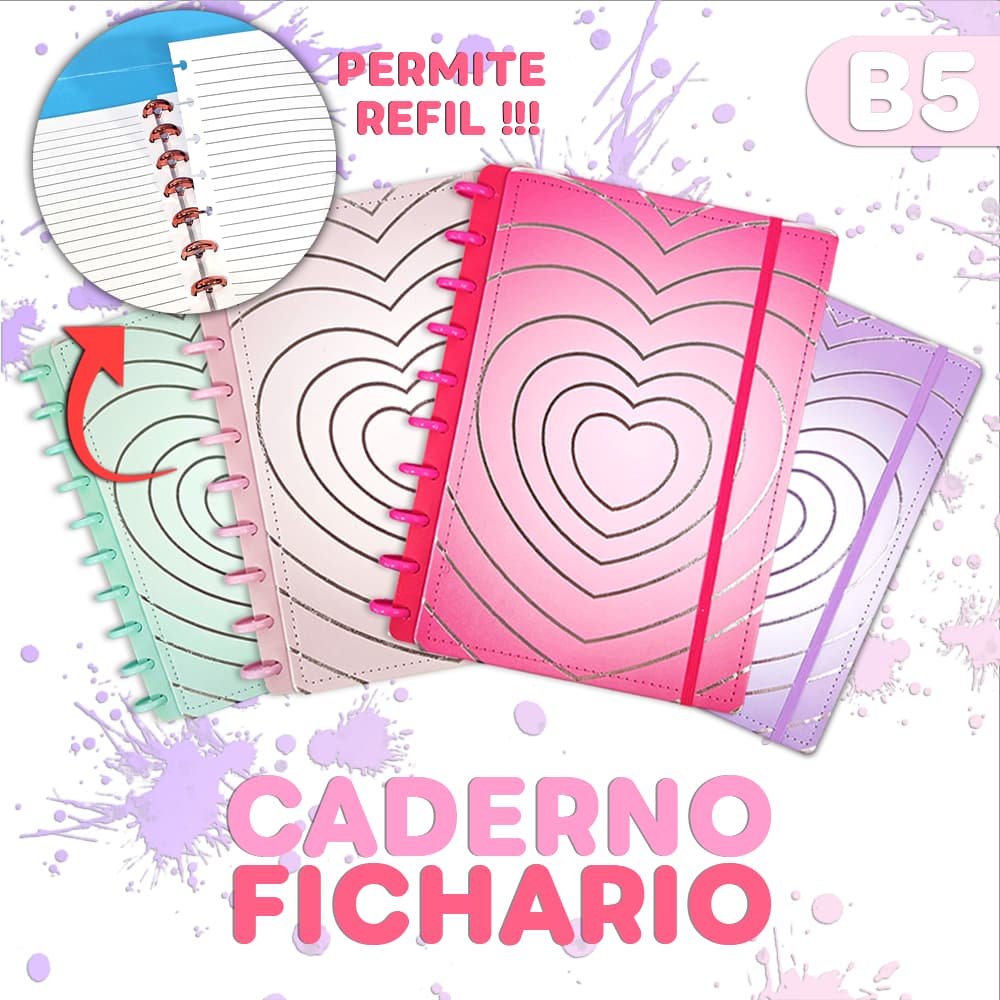Caderno tipo Inteligente B5/A5 Médio /Pequeno Capa Dura Estampada 80 Folhas Amor Coração