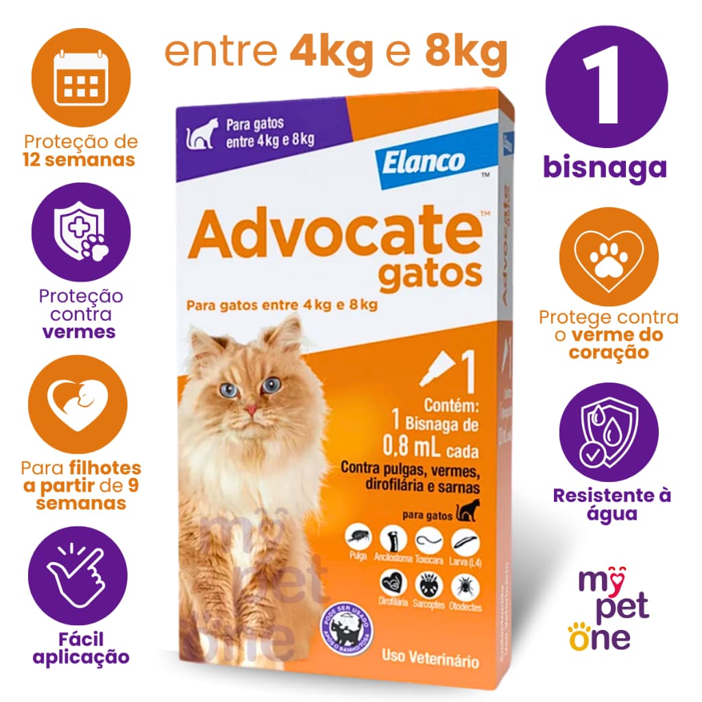 Antipulgas Advocate Gatos 4 a 8 Kg Elanco - 1 Bisnaga 0,8mL