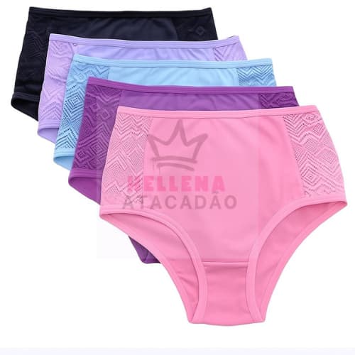 Kit 10 Calcinha Calçola Senhora Plus Size e Regular Feminino Cintura Alta Lateral larga