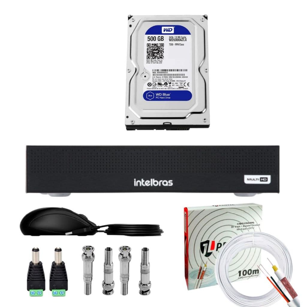 DVR INTELBRAS 1204C 4 CANAIS + 500GB + ITENS DE INSTALAÇÃO PARA 2 CÂMERAS CFTV