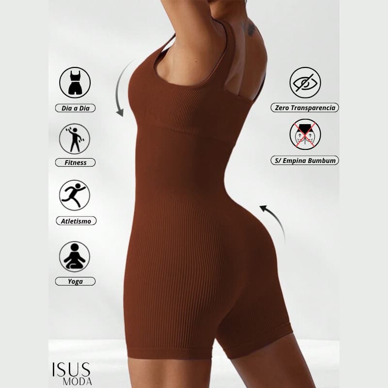 Macacão Canelada de Cintura Alta Macaquinho Poliamida Sem Costura para Academia Feminina, Elástica e Fitness Trendy Tie