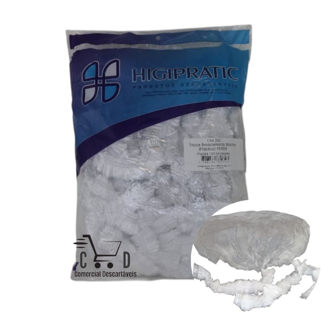 Touca Plástica Descartável 100UN - Salão cabelereiro, Progressiva, Banho, Estética