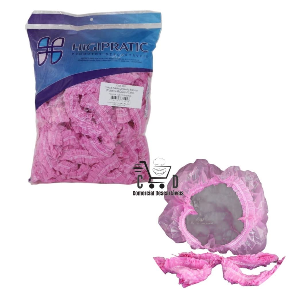 200UN Touca Plástica Descartável Rosa - Salão cabelereiro, clinica estética
