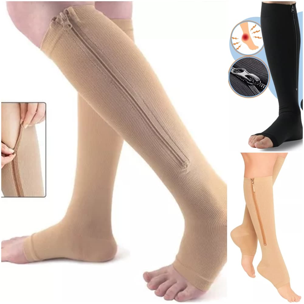 Par Meia 3/4 Alta Compressão Panturrilha 30-40mmhg  Ziper Varizes Dores Na Perna Cirurgia Inchaço