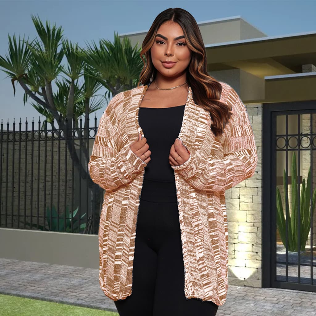Kimono Casaco Feminino Plus Size Tricô Mesclado Manga Longa Elegante  40 ao 52  Lupinacci Tricot