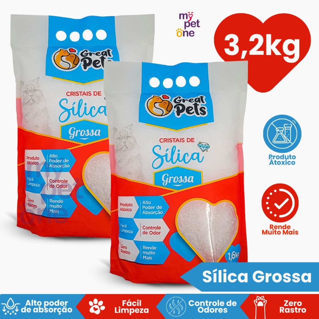 Kit 2 Areia Sílica Grossa Great Pets para Gatos - 1,6 Kg