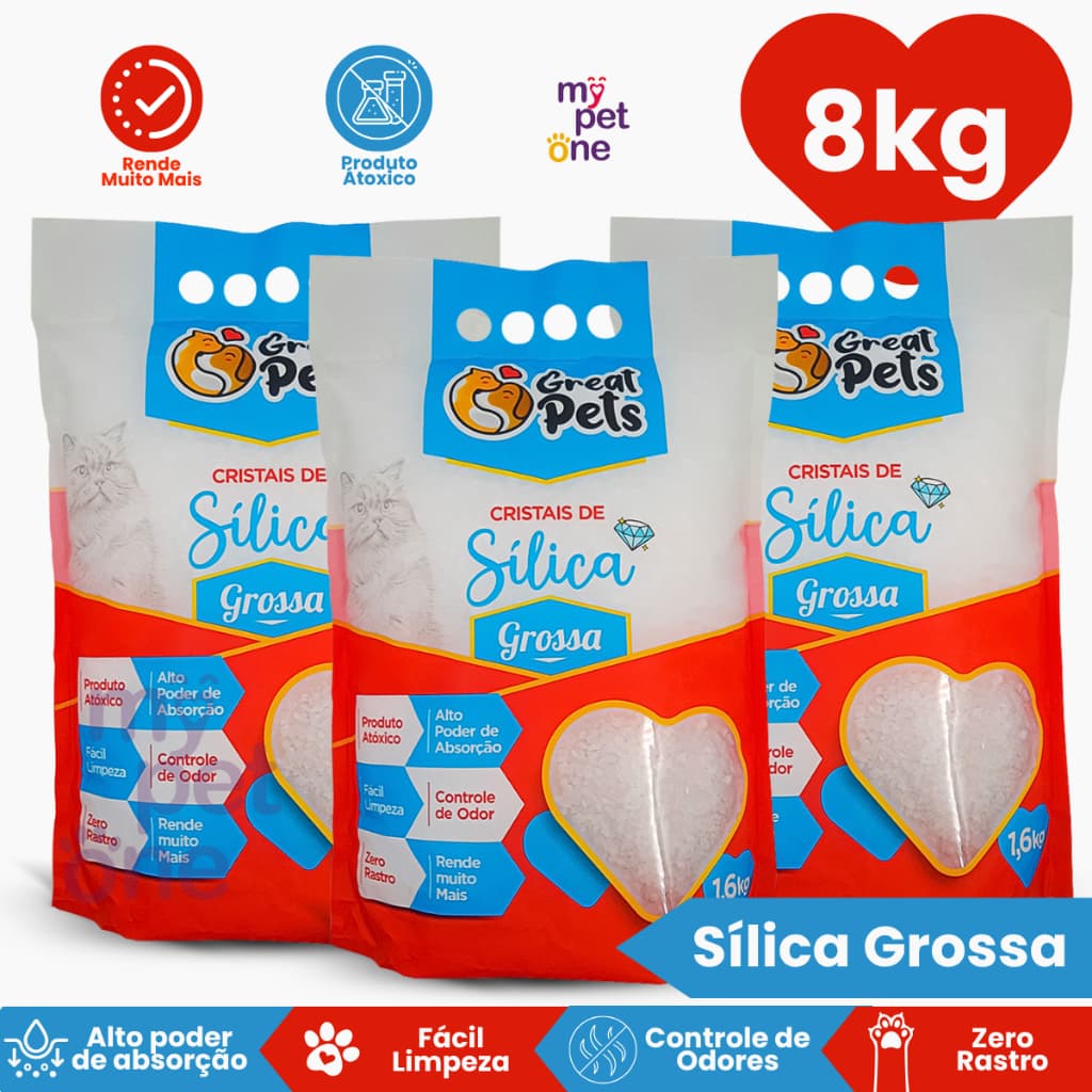 Kit 3 Areia Sílica Grossa Great Pets para Gatos - 1,6 Kg