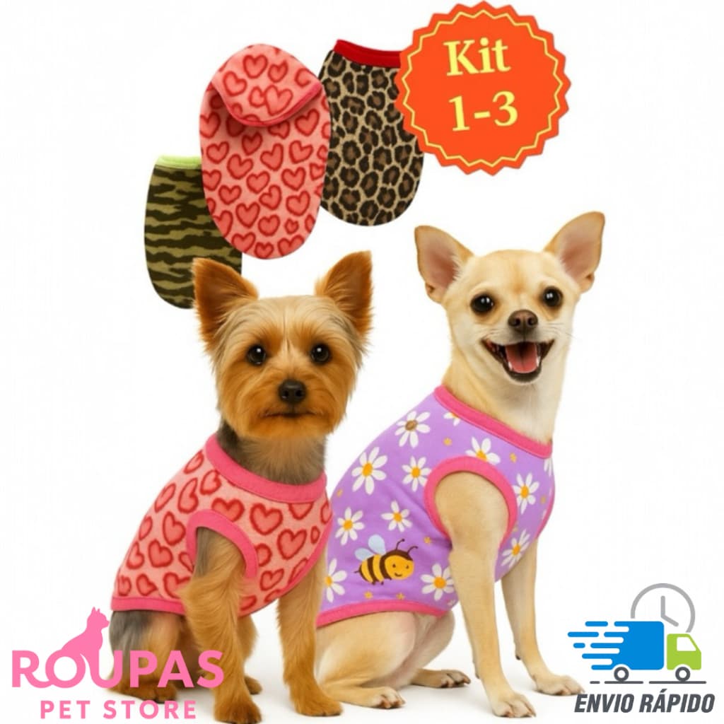 Kit 1-3 Roupa para Cachorro Pet Gato Soft Inverno Estampas Sortidas