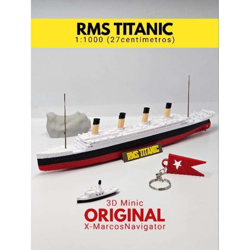 Navio Titanic 1:1000 – Kit com Iceberg, Chaveiro da White Star Line e Base