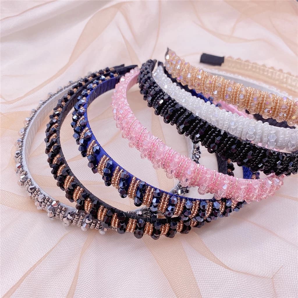 KIT 3 PCS(3 cores diferentes) Moda de alta classe Tiara Media com miçangas e pequenos cristais moda feminina blogueira