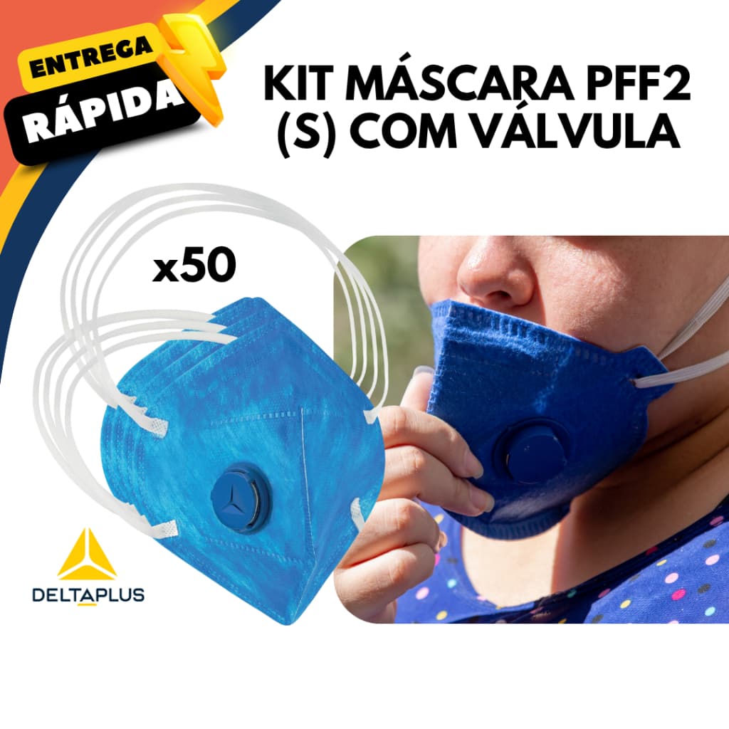 Kit 50 Máscaras PFF2 com Válvula de Respiração Contra Fumaça Poeiras Vapores Tóxicos