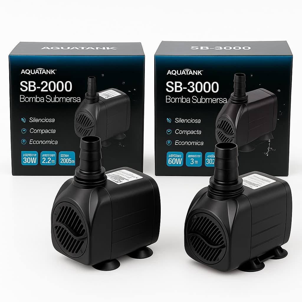 Bomba Aquario Submersa para Recalque Fonte Agua Lago Chafariz 3000L/H e 2000 L/H Aquatank
