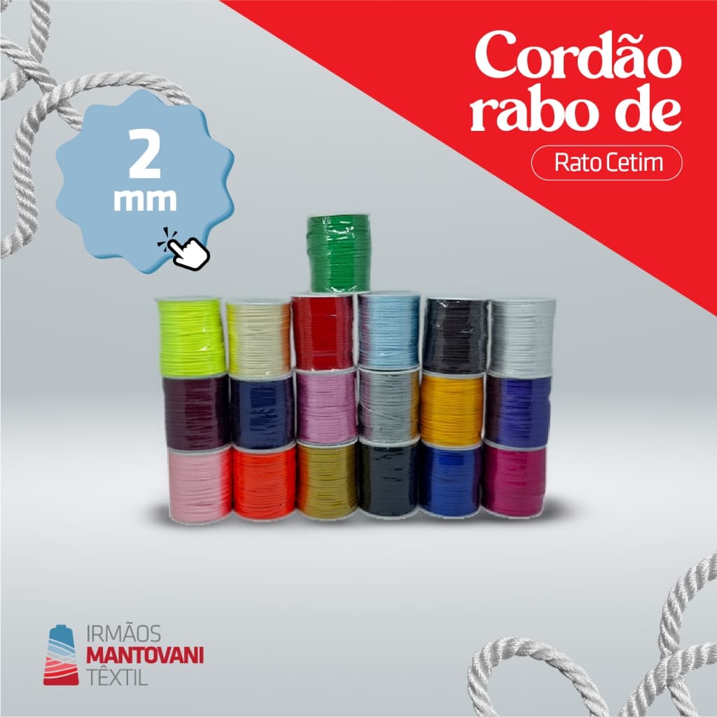 Cordão Rabo de Rato Cetim 2mm – 50m/Rolo | Laços, Lembrancinhas, Artesanato