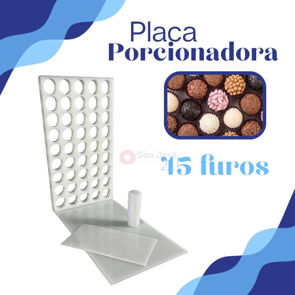 Placa Porcionadora De Doces Brigadeiro Beijinho 45 furos com bastão e espátula