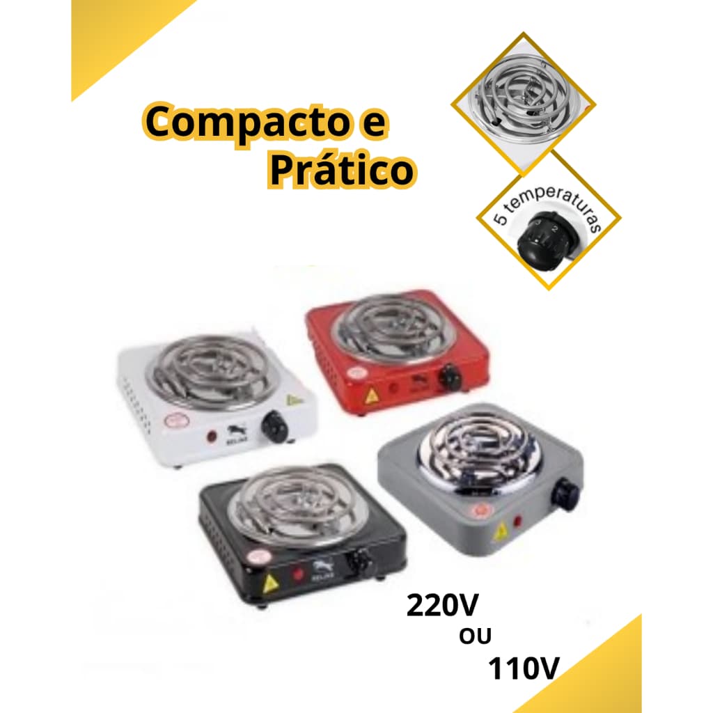 Fogao Fogareiro Eletrico 1000w 1 Boca Portatil Camping 110V - 220V