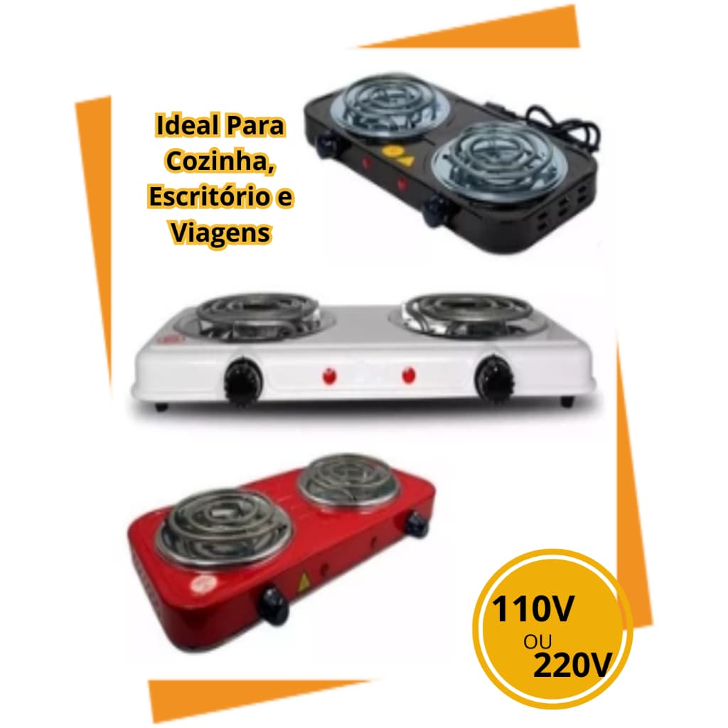 Fogareiro Elétrico 2 Bocas Portátil Camping Cooktop Cozinha 110v - 220v Viagem Premium