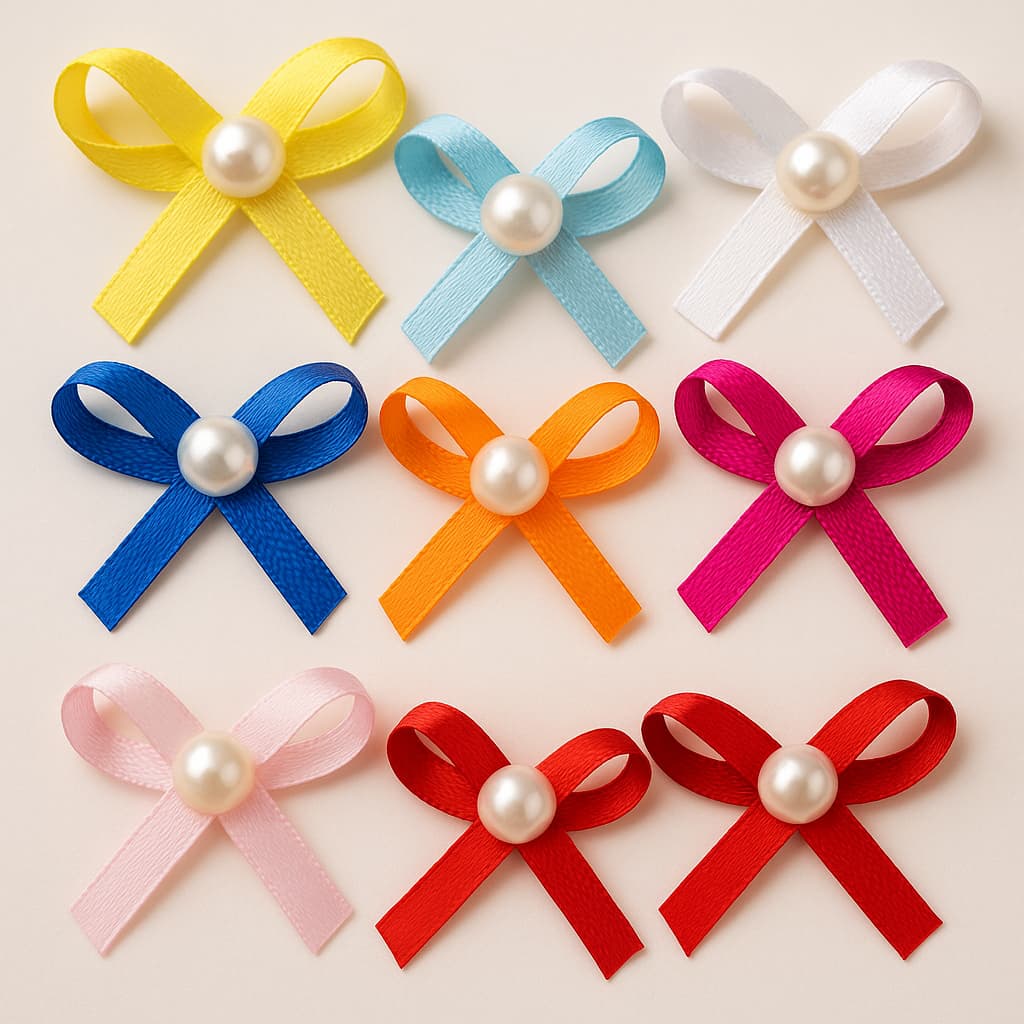 Kit Laços de Cetim nº 1 com Pérola – Laços Luxo para Lembrancinhas, Casamento, Festa e Batizado