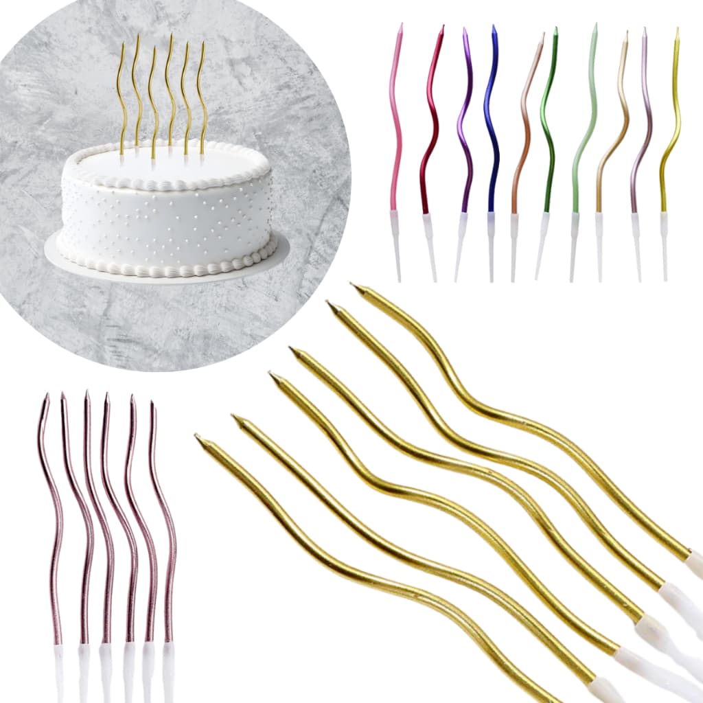 6 Vela Espiral Palito Aniversário Metalizada Bolo Ondulada Festas Decoração