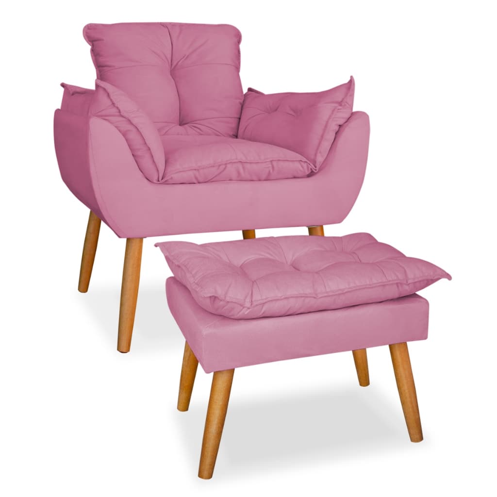 Kit poltrona opala mais puff opala para amamentação em suede rosa luxo da mamãe