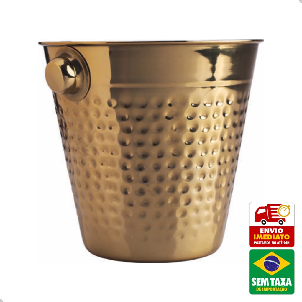 Balde de Gelo Pequeno Inox 1L Martelado Prata ou Dourado Elegante 14cm Em Casa Tem