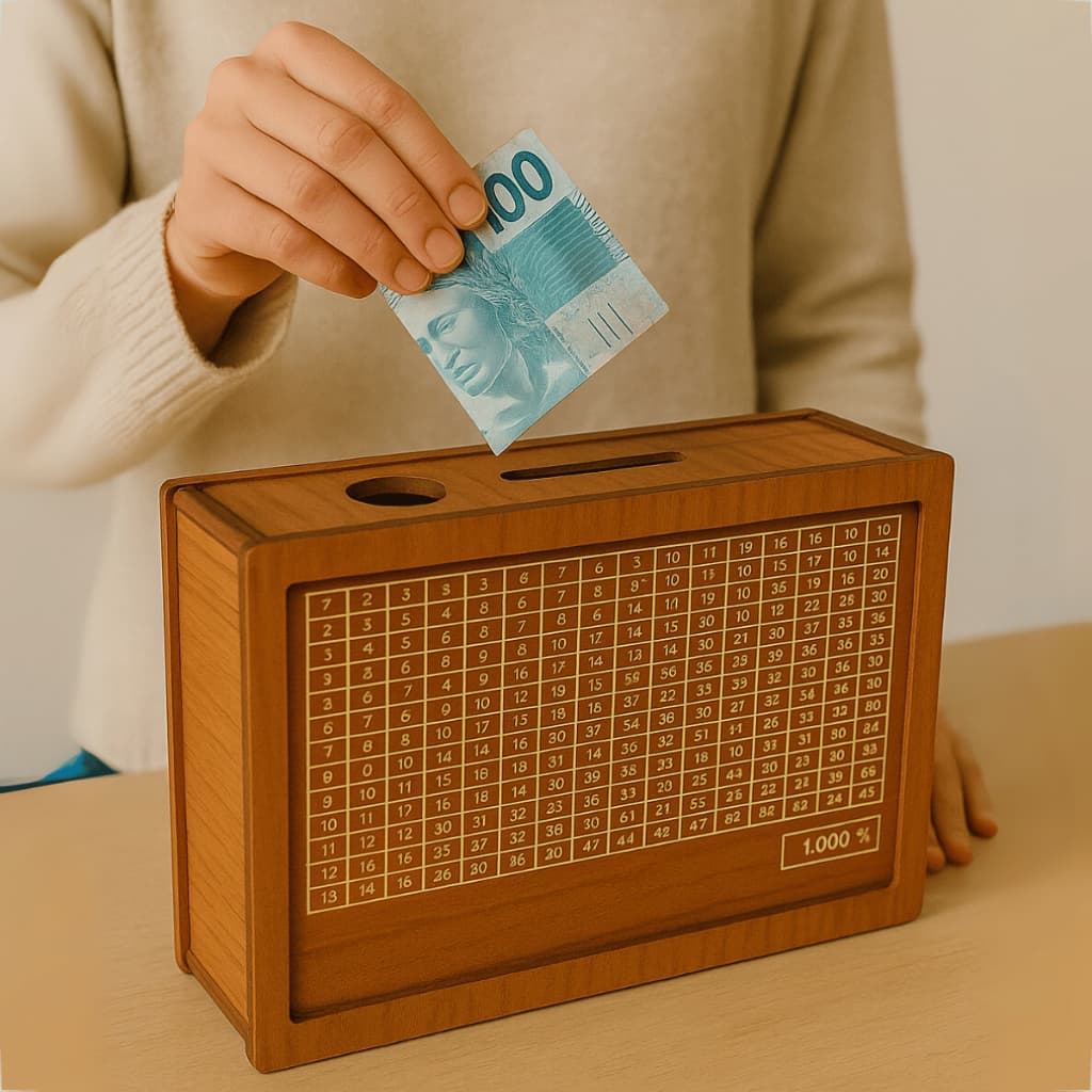 Cofre Caixa De Dinheiro 1.000 e 10.000  Reais Cofrinho Madeira Mdf Luxo Wood Box