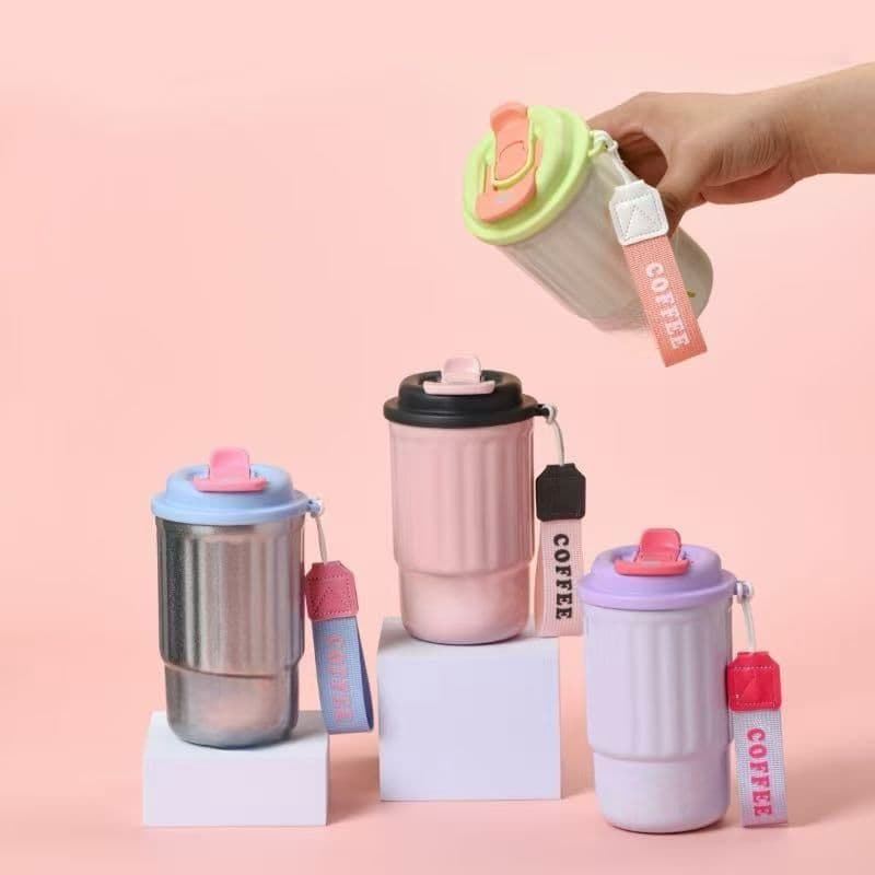 Copo Térmico 350ml Reutilizável com Tampa Vedante e Alça – Mantém Bebida Quente ou Fria, Ideal p/ Café, Chá e Suco