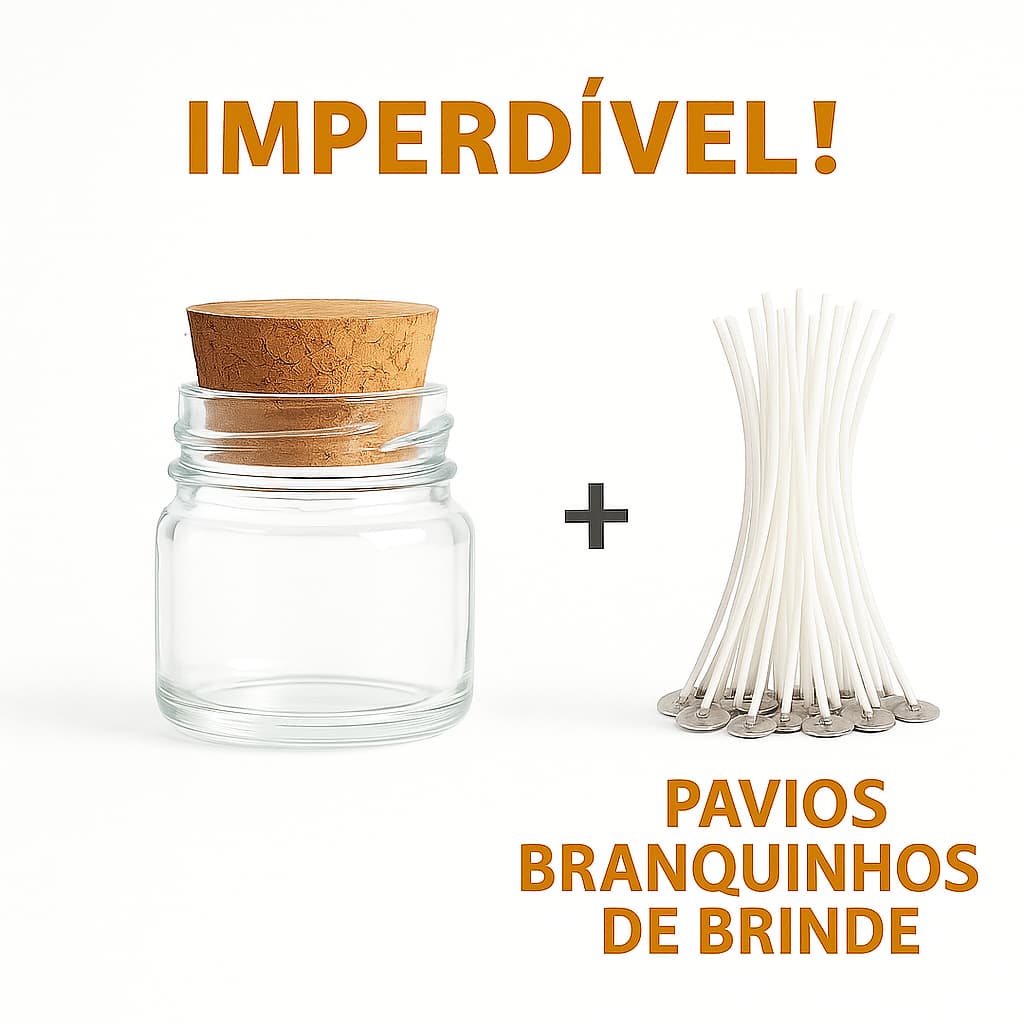30 Potes P/ Vela Aromáticas com Tampa de Rolha Premium  + 30 Pavios parafinados 12 cm comprim