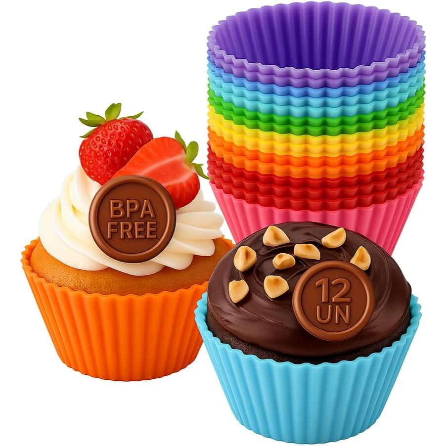Forminha De Silicone Forma Assadeira Cupcake Mini Bolo Muffin 12 Unidades