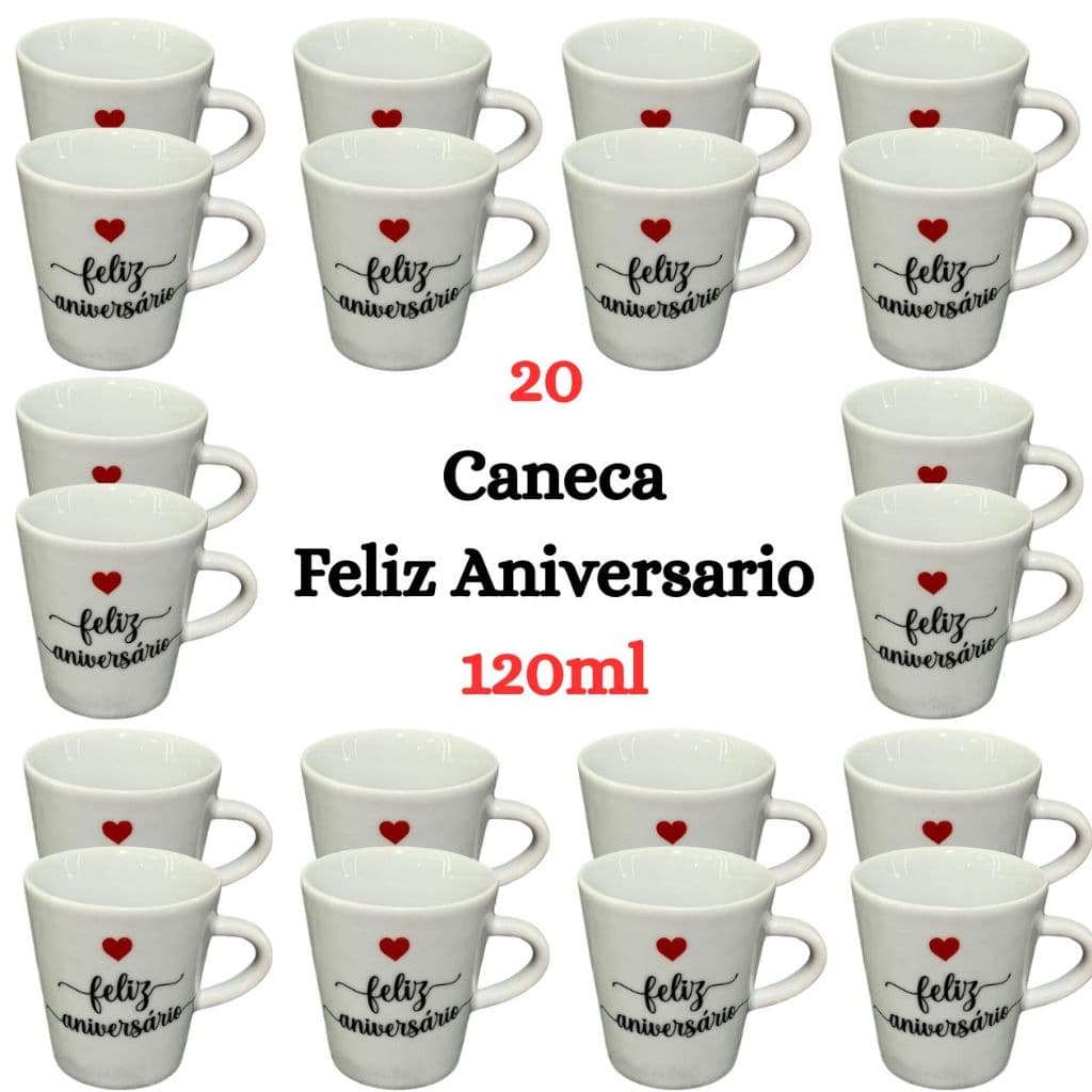 Kit Caneca Porcelana Feliz Aniversario Xícara Café Chá Lembrancinha Festa