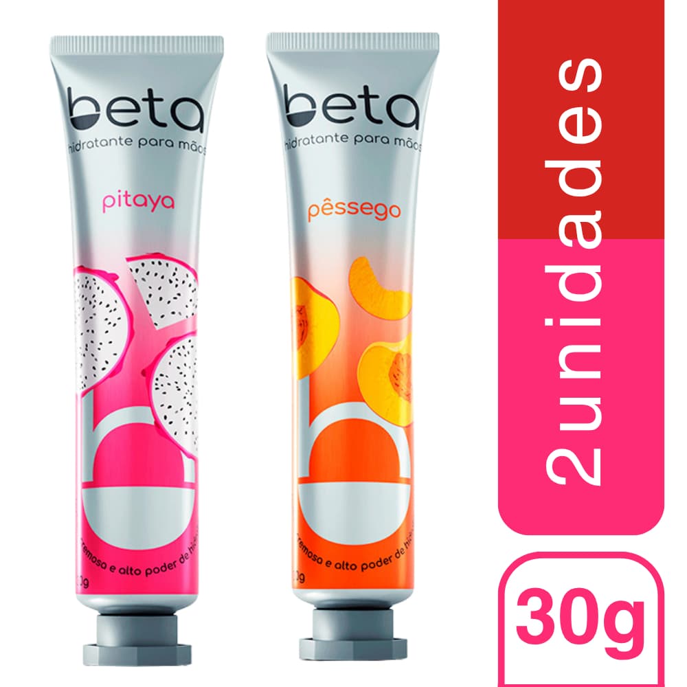 Kit com 2 Creme Hidratante Para As Mãos Beta Pitaya + Pêssego 30g