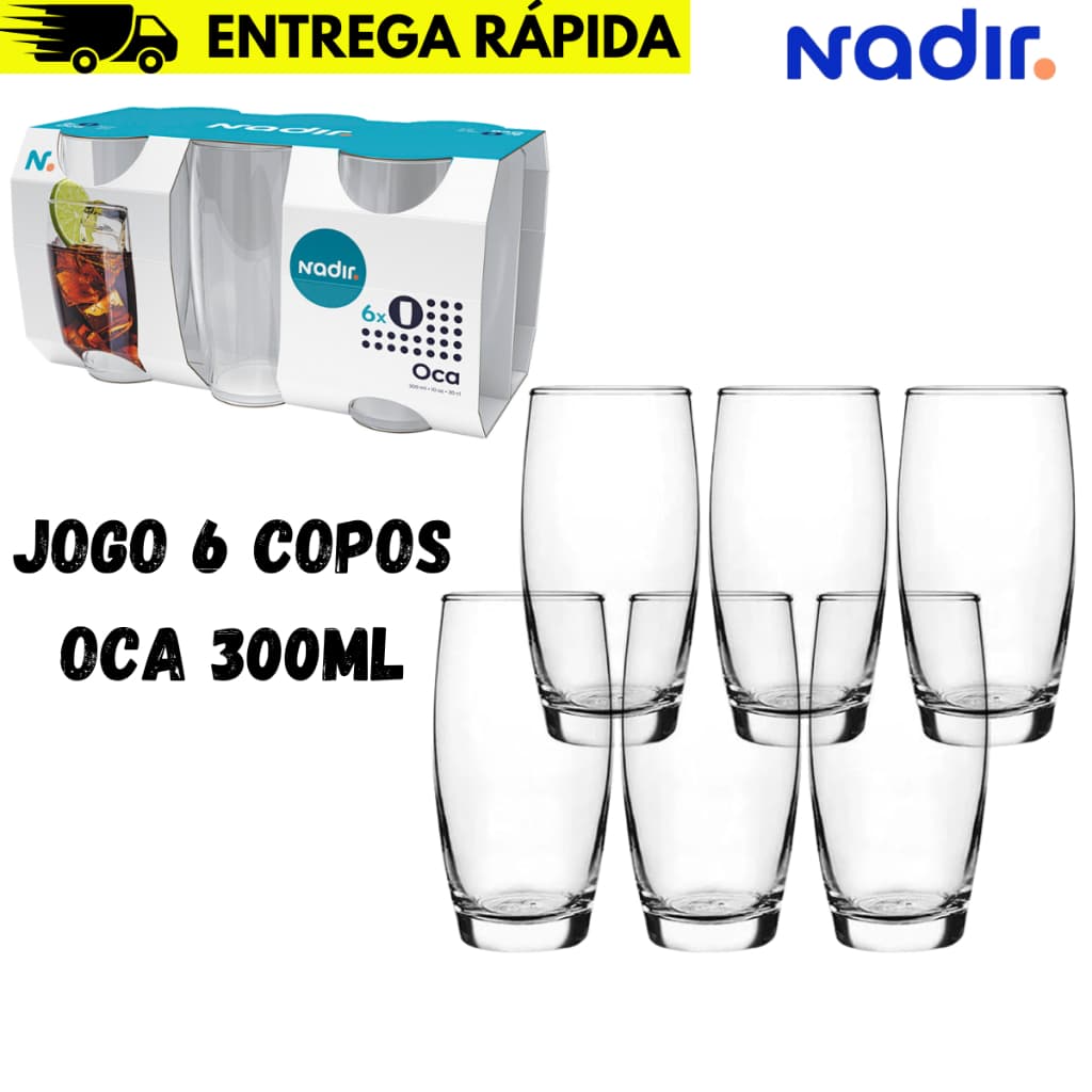 Jogo De Copos De Vidro Com 6 peças 300ml - Oca Nadir Figueiredo