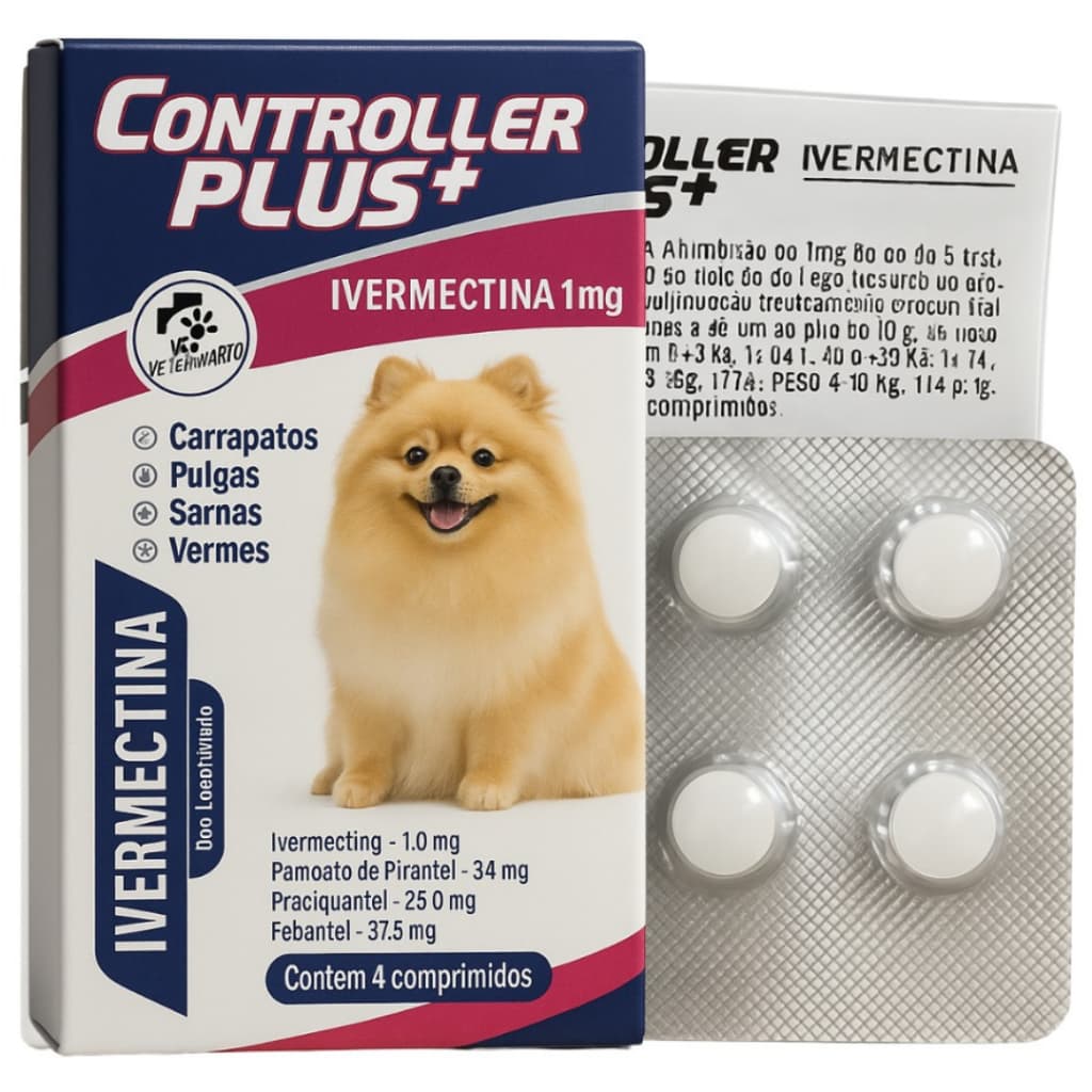 Controller Plus Anti Pulgas, Carrapatos, Vermes E Sarnas 4 Comprimidos 5kg