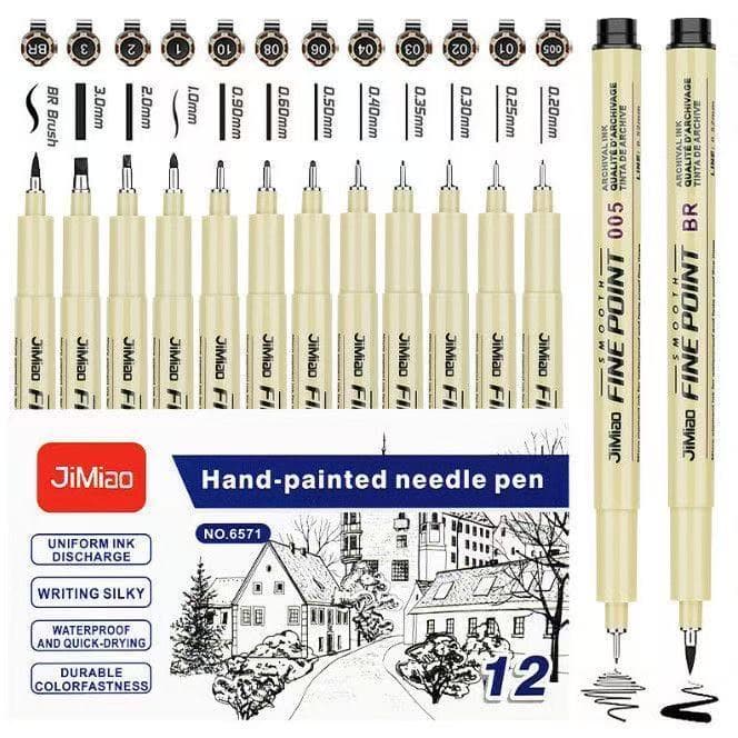 Canetas De Tinta Micron Com Forro De Pigmento De Ponta 3/6/9/12 Para Esboços De Mangá , Desenho De Linha De Gancho