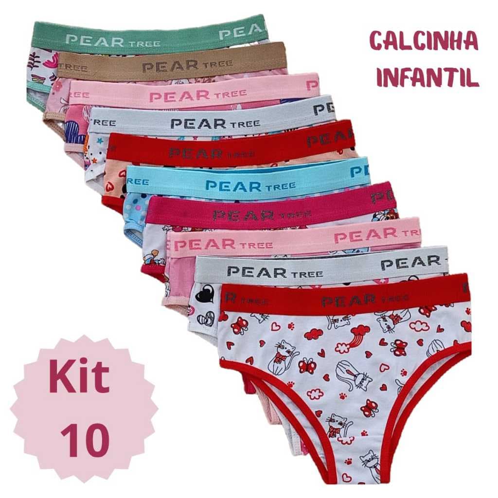 kit 10 ou 5 Calcinha Infantil de Algodão Menina Moça Elástico Exposto Com Forro100% Algodão