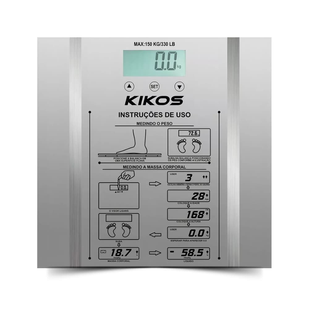 Balança Digital Corporal Ison Mede Gordura, Água e Peso Até 150 Kg Vidro Temperado Kikos Ty51