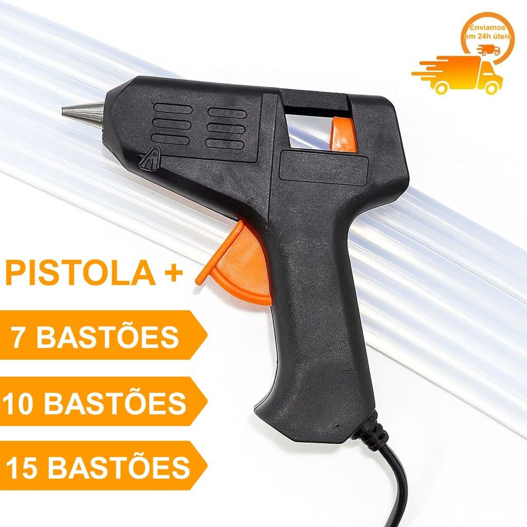 Kit Aplicador pistola de cola quente pequena bivolt (110v e 220v) 10w  7 10 OU 15 bastões de cola