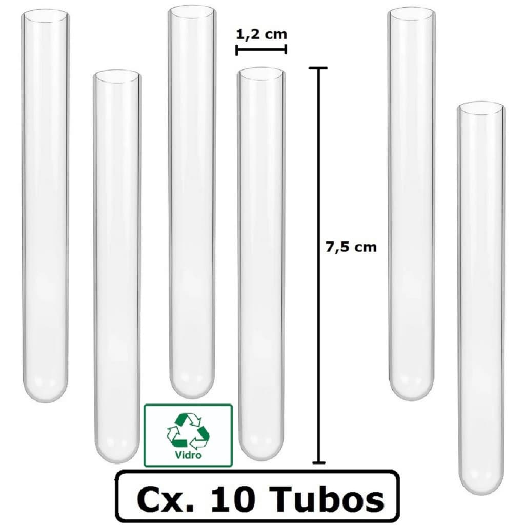 Tubo De Ensaio 12x75 mm Vidro Pct. 10 Tubos Altura 7,5cm Diâmetro 1,2cm