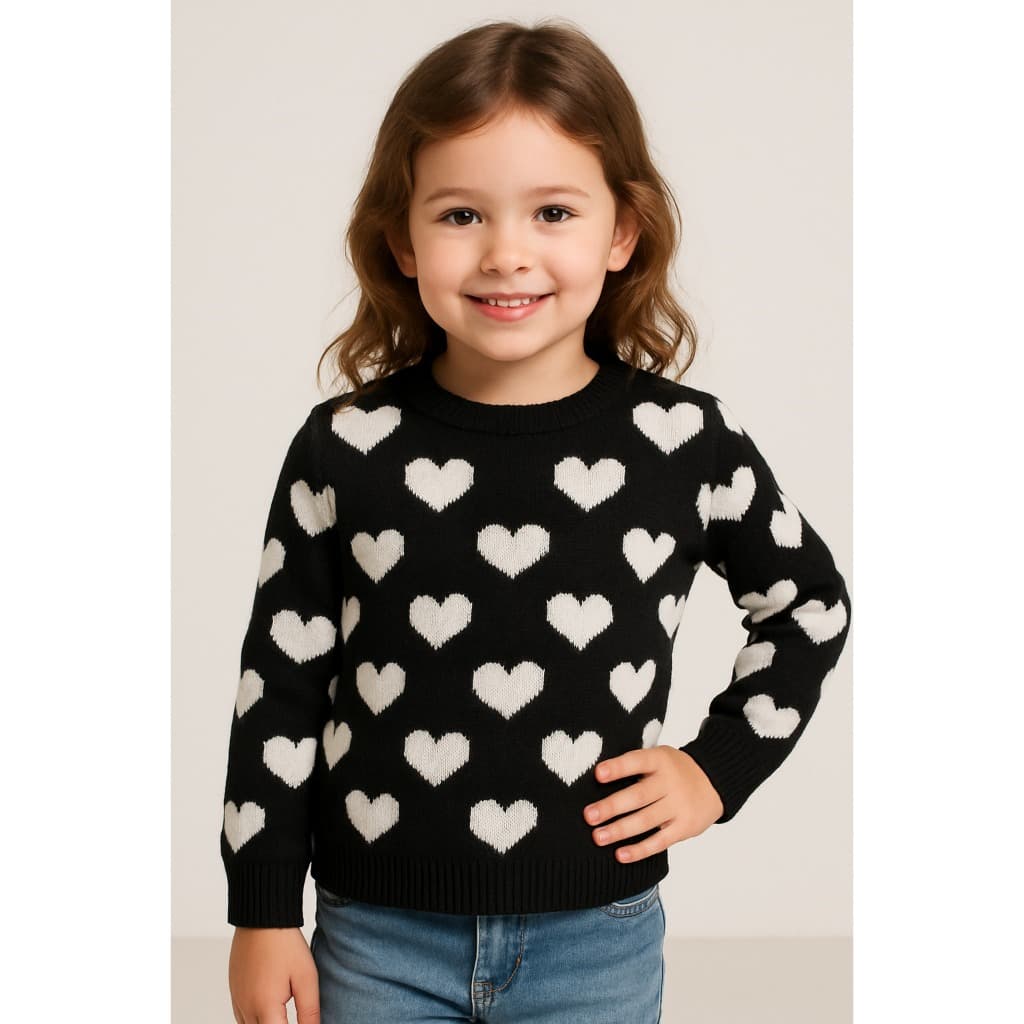 Blusa Suéter Tricot Infantil Juvenil Premium Coração Gola Redonda Manga Longa Meia Estação Inverno