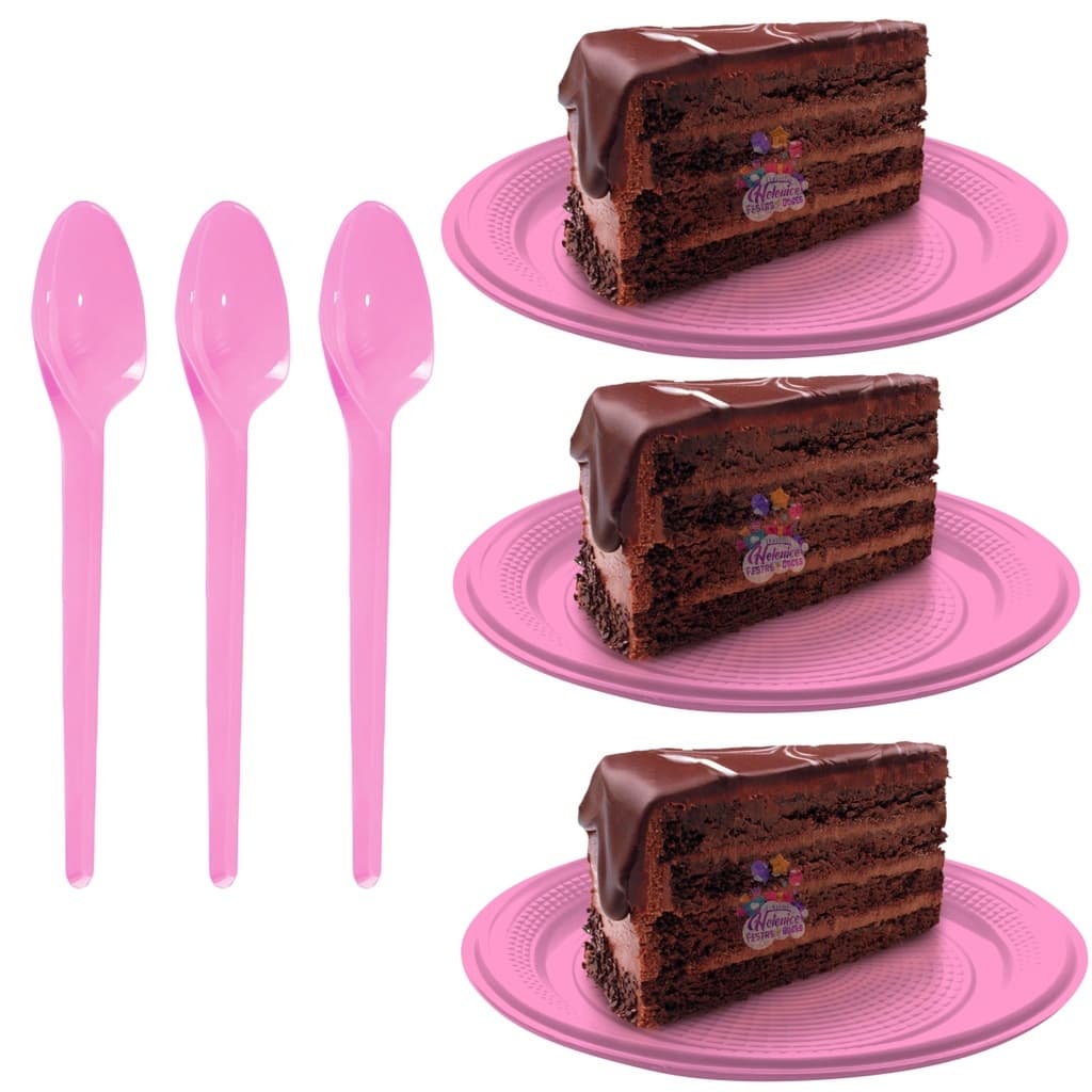 kit festas com 50 pratos sobremesa 50 colher sobremesa -varias cores