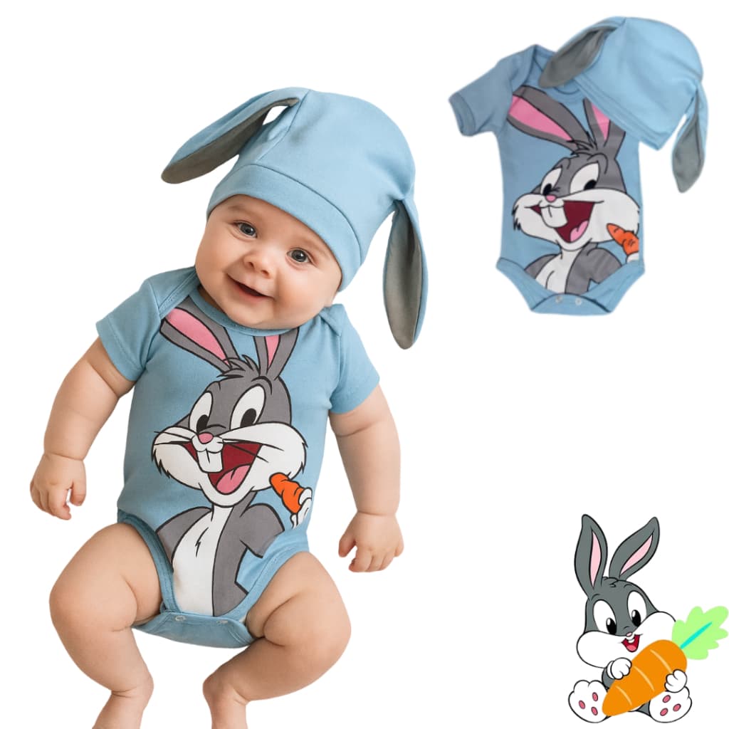 Body Bebe Menino Temático Mesversario Pernalonga